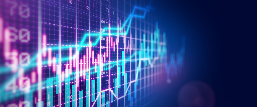 Colorful stock market graph with lines and bar charts on a dark digital background, reflecting fluctuating financial data and trends—ideal for presentations by corporate law offices or lawyers in Chicago discussing market analysis.