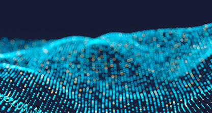 A digital abstract landscape featuring blue and yellow glowing dots forming wave-like shapes against a dark background, reminiscent of the dynamic energy often seen in leading Chicago lawyers’ law offices.