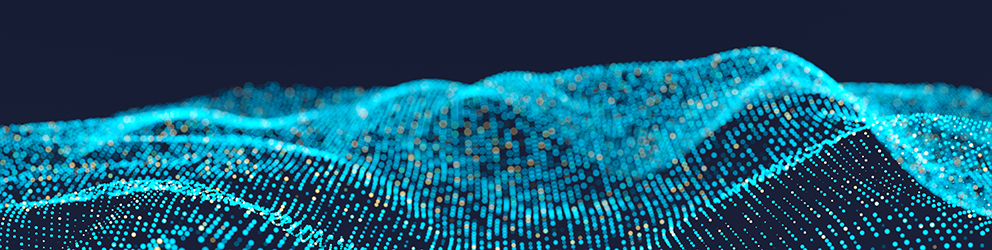 A digital abstract landscape featuring blue and yellow glowing dots forming wave-like shapes against a dark background, reminiscent of the dynamic energy often seen in leading Chicago lawyers’ law offices.