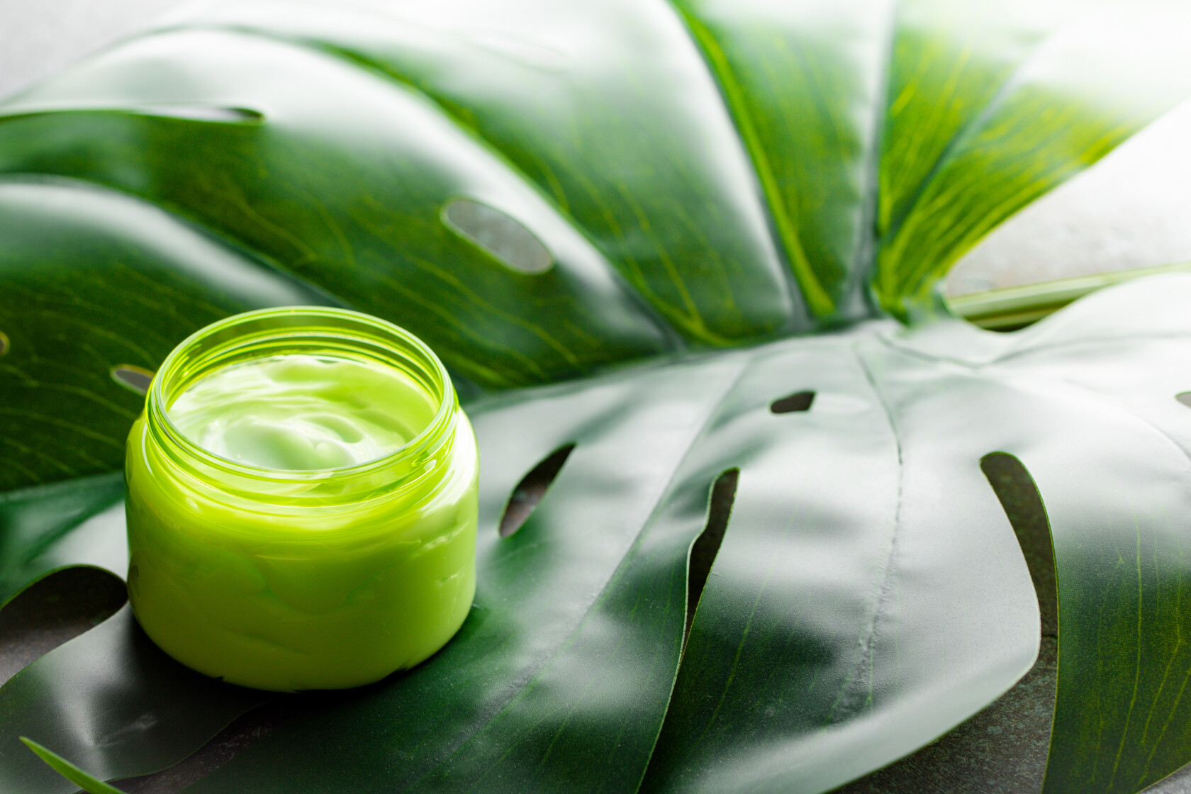 A jar of cream rests on a leaf, reflecting the calm balance often sought in busy corporate law offices.