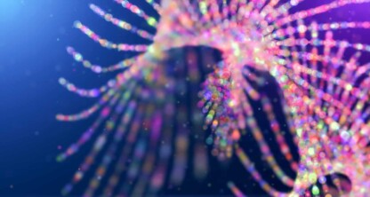 Abstract digital artwork featuring colorful, glowing dots and lines creates a swirling, wave-like pattern on a dark blue background—an inspired visual echoing the dynamic energy often found in top lawyers in Chicago.