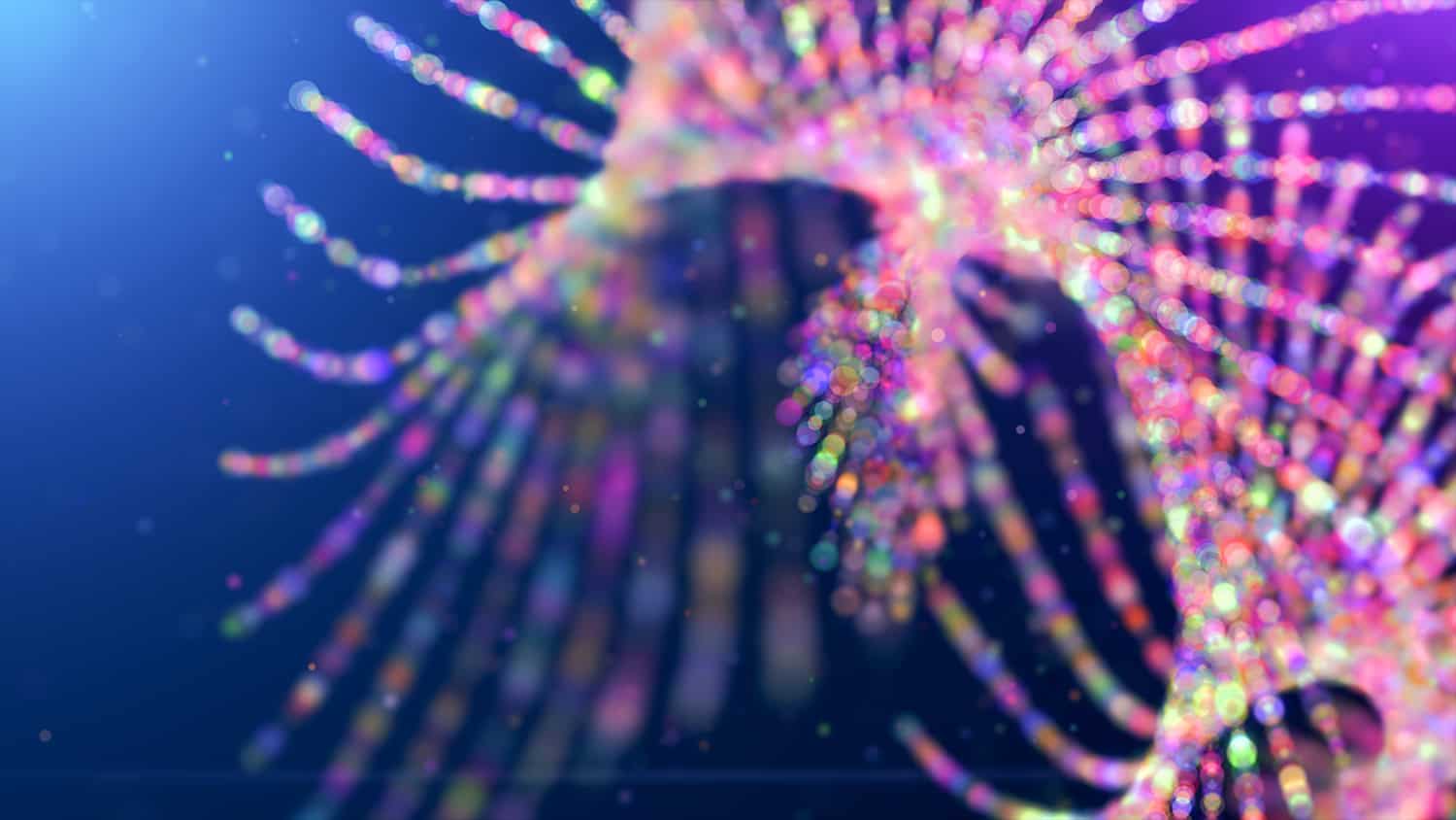 Abstract digital artwork featuring colorful, glowing dots and lines creates a swirling, wave-like pattern on a dark blue background—an inspired visual echoing the dynamic energy often found in top lawyers in Chicago.